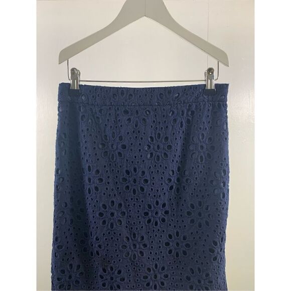 J Crew The Pencil Skirt Navy Eyelet Size 0 - Picture 3 of 9